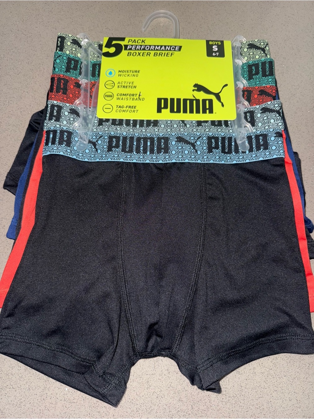 Puma Boys' Boxer Briefs - Black with Multicolor Waistbands (5-Pack)